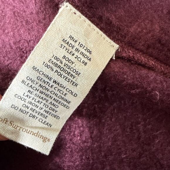 Soft surroundings Embroidered Open Cardigan Size M Burgundy Wine Boho Western - Picture 5 of 9